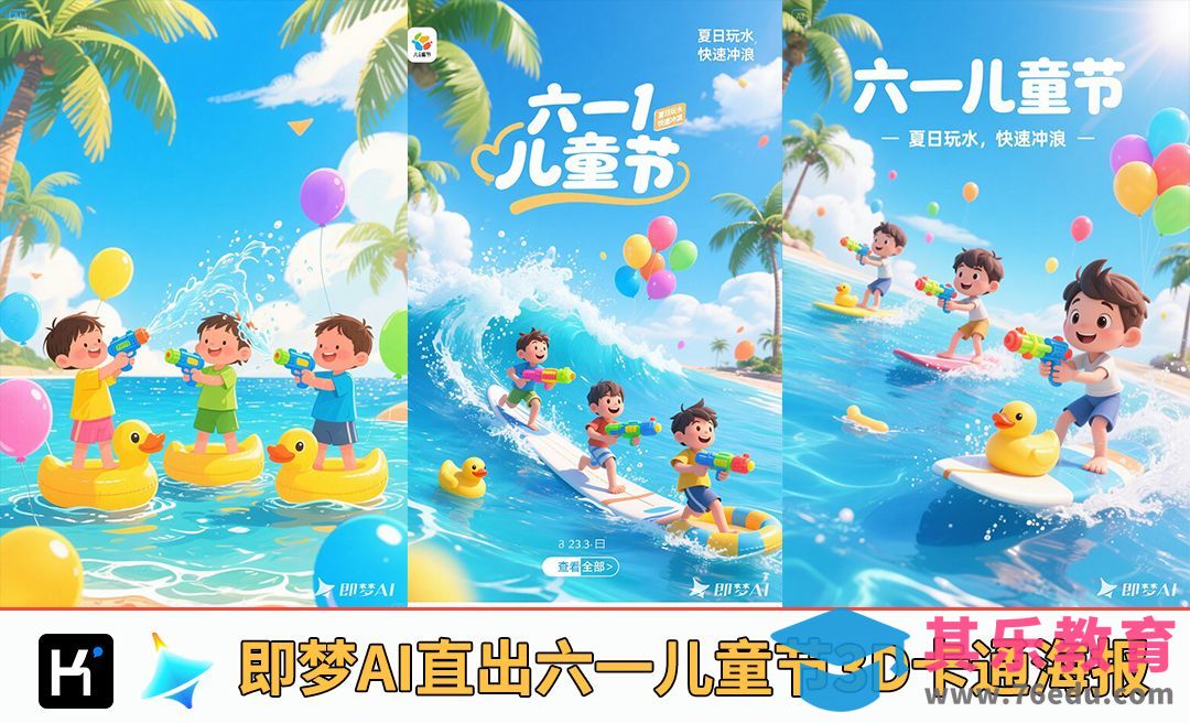 即梦AI-六一儿童节3D卡通海报[虎课网AICG人工智能视频教程][MP4高清全集 ]-第1张图片-我要自学网