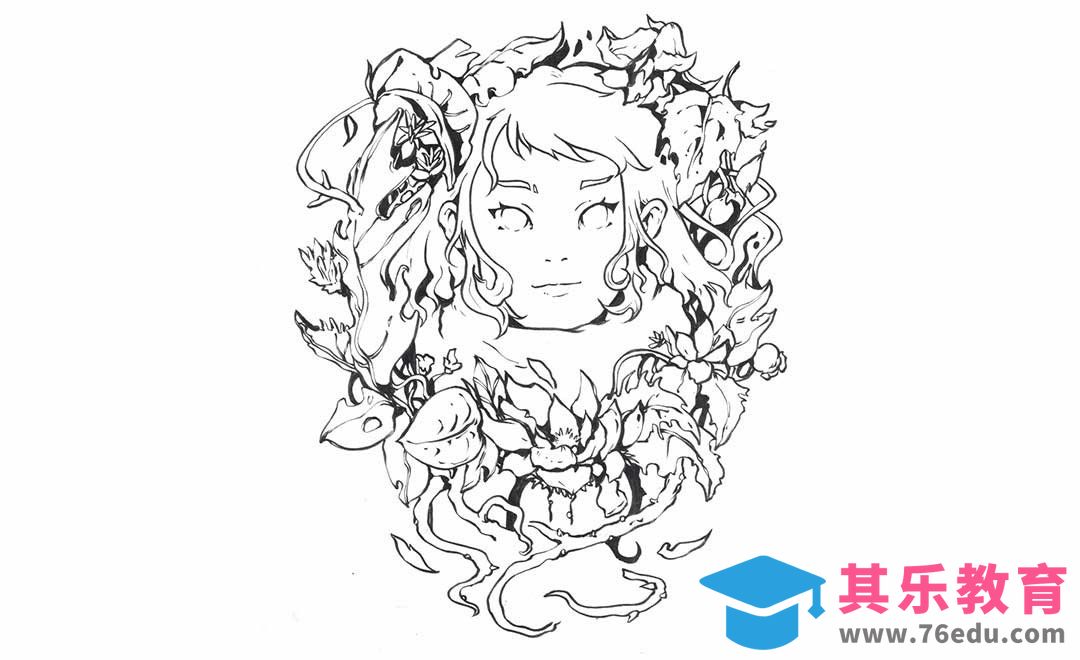 马克笔-花丛中的少女-线稿与构图[虎课网绘画插画视频教程][ipad商业插画MP4教程全集 ]-第1张图片-我要自学网