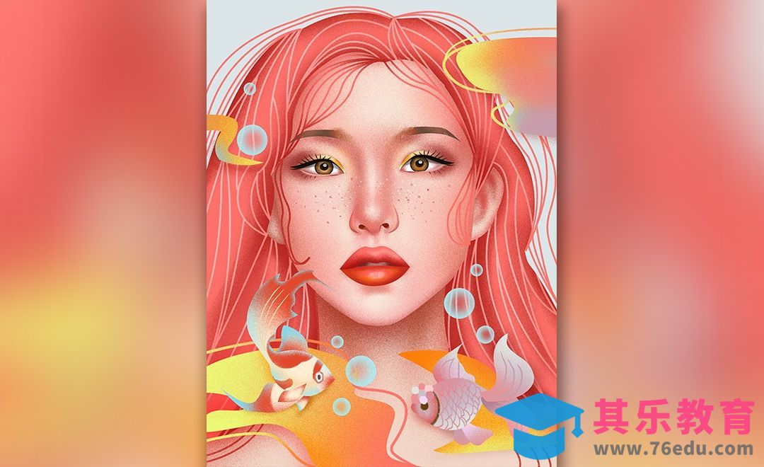 PS-板绘-珊瑚橙女孩肌理感插画[虎课网绘画插画视频教程][ipad商业插画MP4教程全集 ]-第1张图片-我要自学网