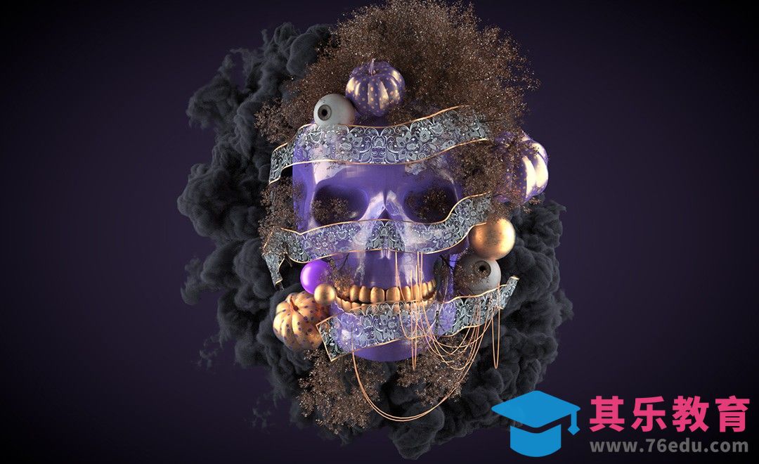 C4D+OC-紫色骷髅南瓜静物建模渲染教程[虎课网C4D设计视频教程][产品数码建模MP4教程全集 ]-第1张图片-我要自学网