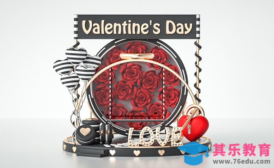 C4D+OC-玫瑰情人节美陈建模渲染（上）[虎课网C4D设计视频教程][产品数码建模MP4教程全集 ]-第1张图片-我要自学网