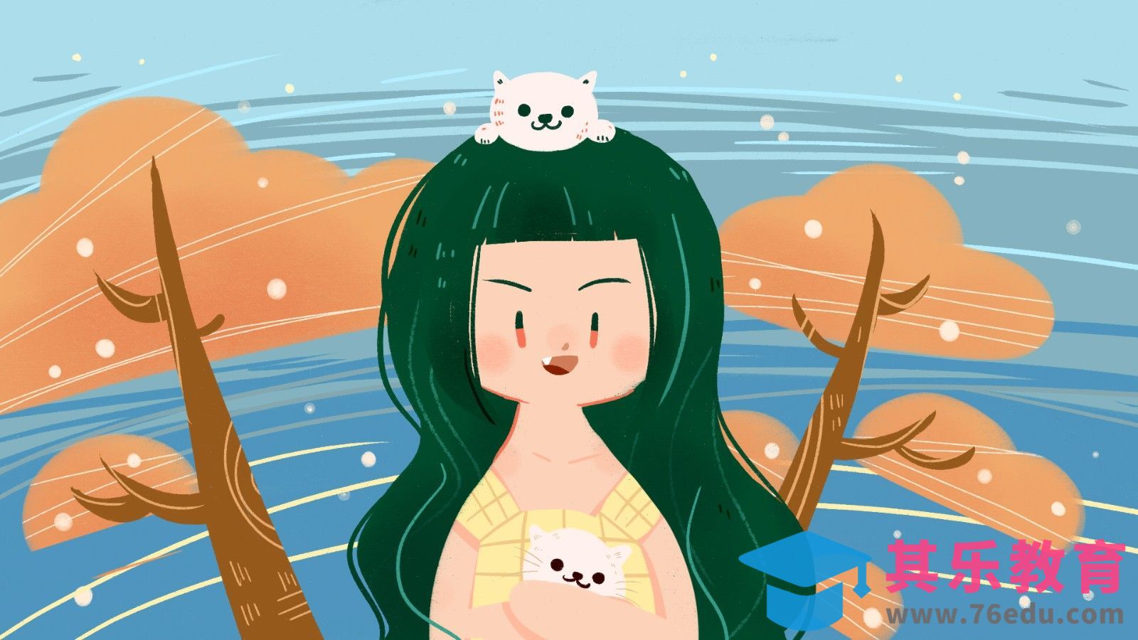 SAI-平涂风格人物插画-少女抱猫半身头像[虎课网绘画插画视频教程][ipad商业插画MP4教程全集 ]-第1张图片-我要自学网