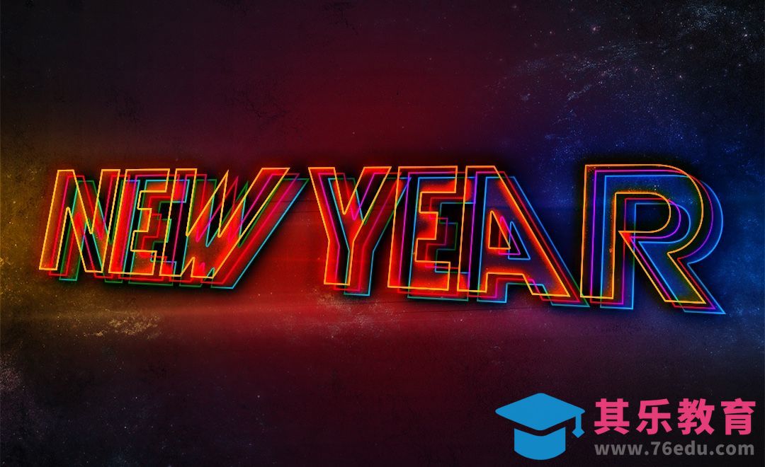 PS-灯光字NEW YEAR[虎课网平面设计视频教程][字体设计教程MP4高清全集 ]-第1张图片-我要自学网