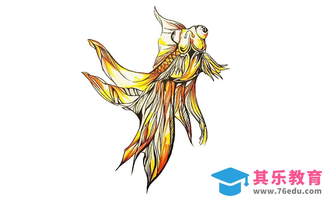 马克笔+针管笔-黄色金鱼[虎课网绘画插画视频教程][ipad商业插画MP4教程全集 ]-第1张图片-我要自学网