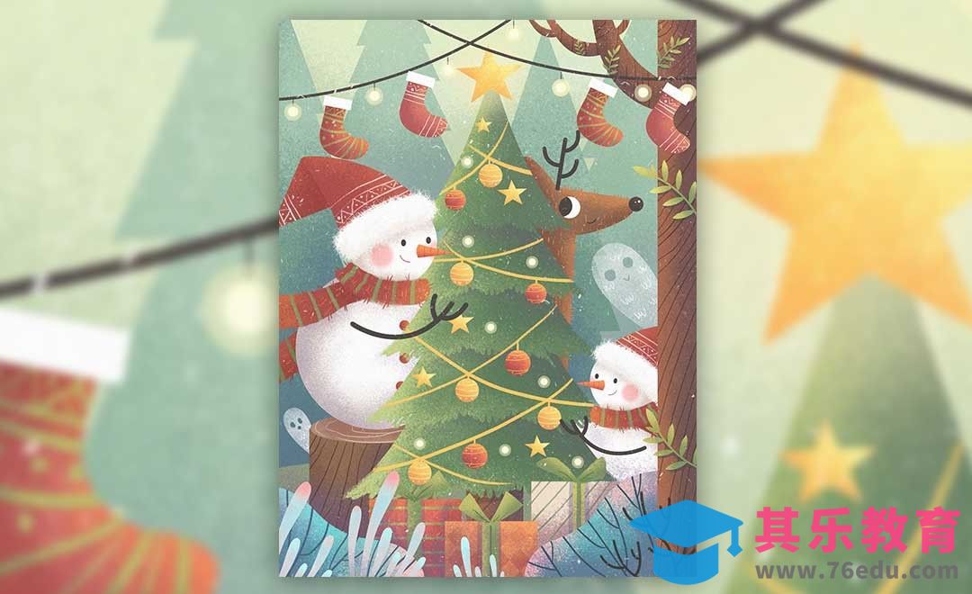 PS-板绘 肌理插画-圣诞节[虎课网绘画插画视频教程][ipad商业插画MP4教程全集 ]-第1张图片-我要自学网