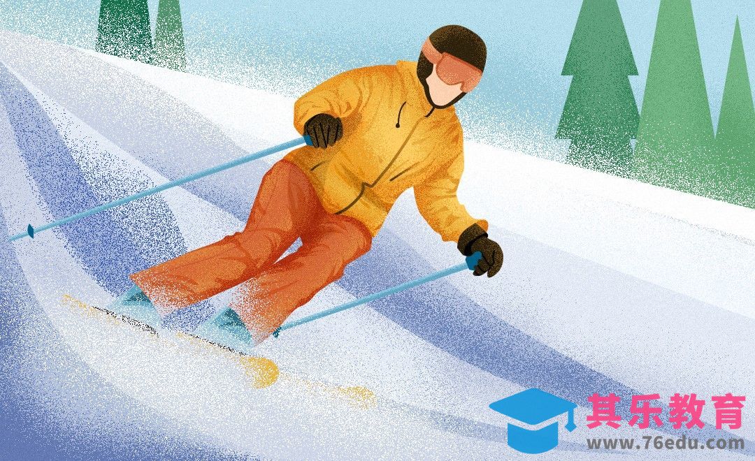 PS-鼠绘-扁平肌理雪地中滑雪的人[虎课网绘画插画视频教程][ipad商业插画MP4教程全集 ]-第1张图片-我要自学网