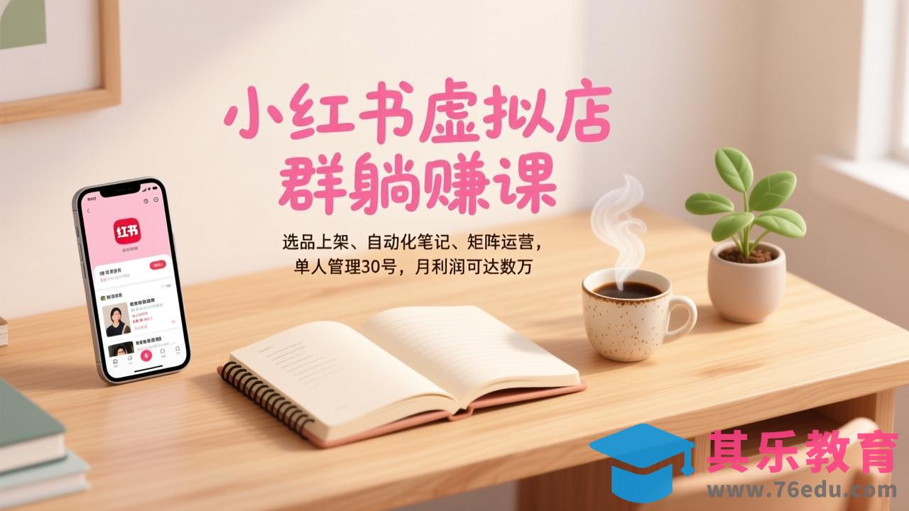 小红书虚拟店群躺赚课，选品上架、自动化笔记、矩阵运营，单人管理30号，月利润可达数万-第1张图片-我要自学网