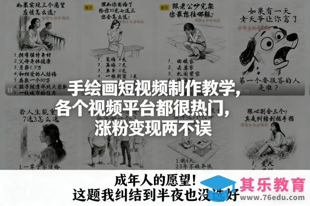 手绘画短视频制作教学，各个视频平台都很热门，涨粉变现两不误-第1张图片-我要自学网