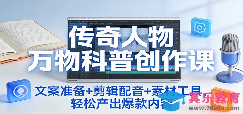 传奇人物万物科普创作课：文案准备+剪辑配音+素材工具，轻松产出爆款内容-第1张图片-我要自学网