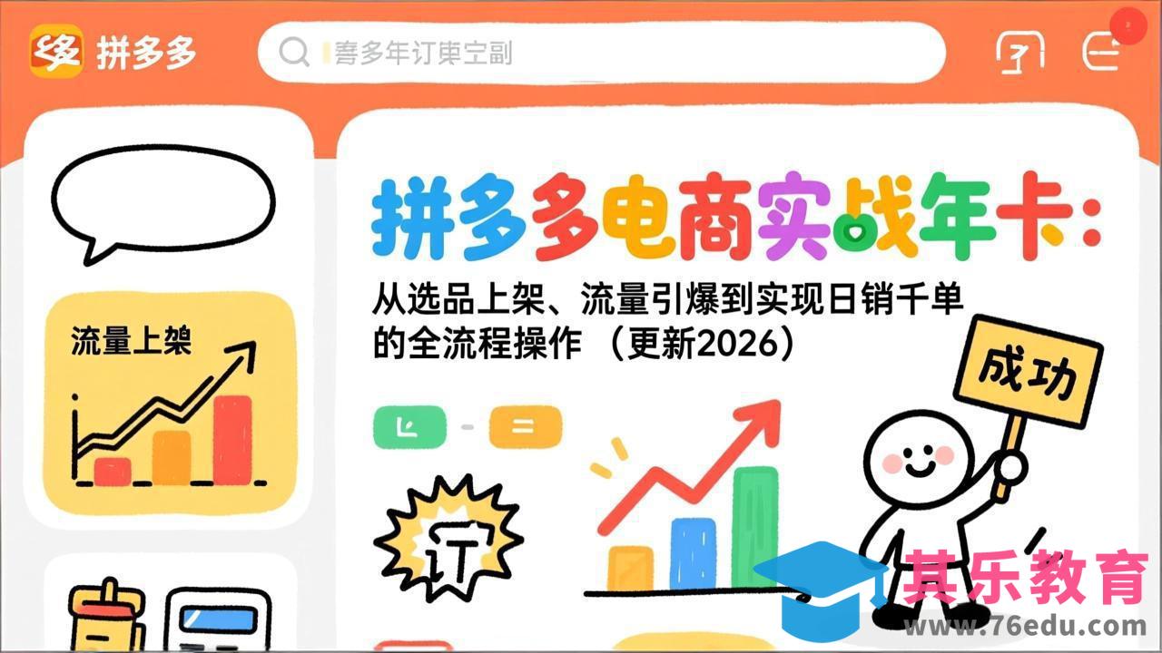 拼多多电商实战年卡:从选品上架、流量引爆到实现日销千单的全流程操作(更新2026年3月-第1张图片-我要自学网 拼多多电商实战年卡:从选品上架、流量引爆到实现日销千单的全流程操作(更新2026年3月-第1张图片-我要自学网
