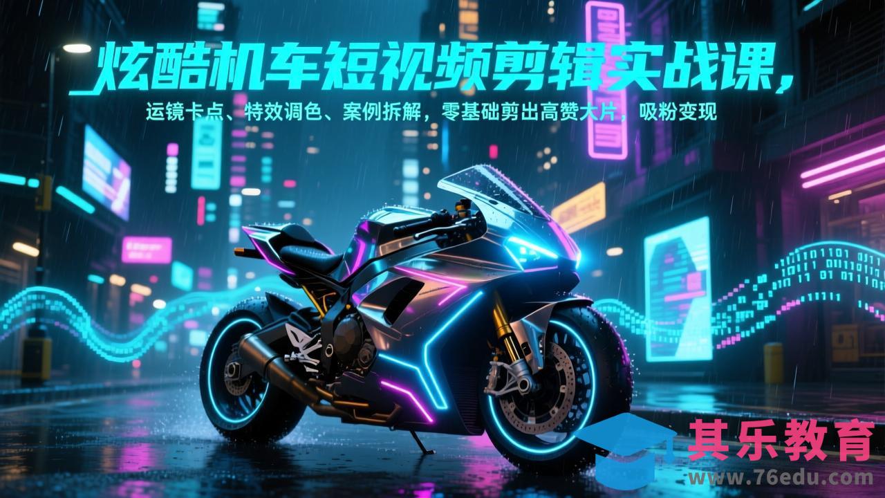 炫酷机车短视频剪辑实战课，运镜卡点、特效调色、案例拆解，零基础剪出高赞大片，吸粉变现-第1张图片-我要自学网