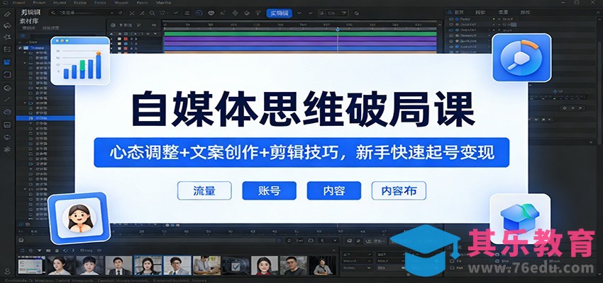 自媒体思维破局课：心态调整+文案创作+剪辑技巧，新手快速起号变现-第1张图片-我要自学网