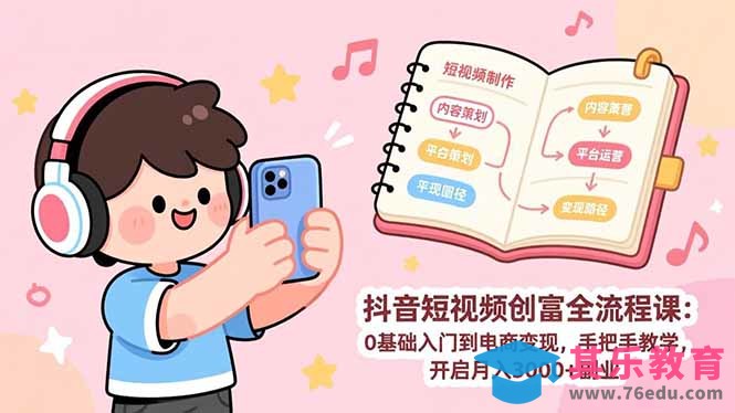 抖音短视频创富全流程课：0基础入门到电商变现，手把手教学，开启月入3000+副业-第1张图片-我要自学网