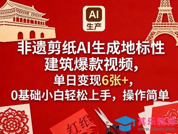 非遗剪纸AI生成地标性建筑爆款视频，单日变现6张+，0基础小白轻松上手，操作简单-第1张图片-我要自学网