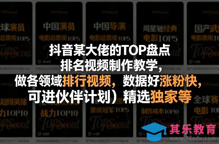 抖音某大佬的TOP盘点排名视频制作，做各领域排行视频，数据好涨粉快，可进伙伴计划＋精选独家等-第1张图片-我要自学网