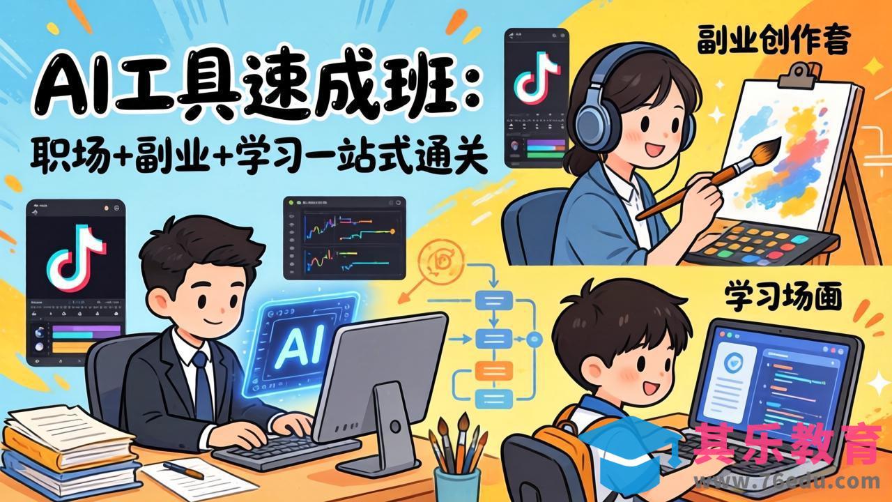 AI工具速成班：职场+副业+学习一站式通关，20+爆款类型+剪映技巧+抖音算法，0基础快速上手-第1张图片-我要自学网