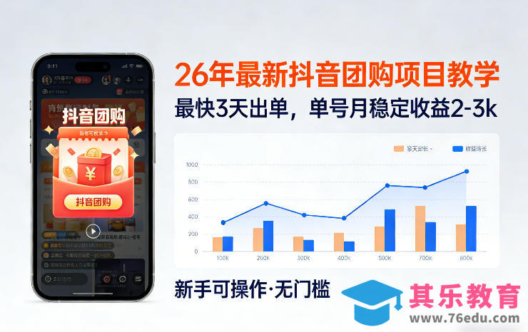 26年最新抖音团购项目教学，0门槛，最快3天出单，单号月稳定收益2-3k-第1张图片-我要自学网