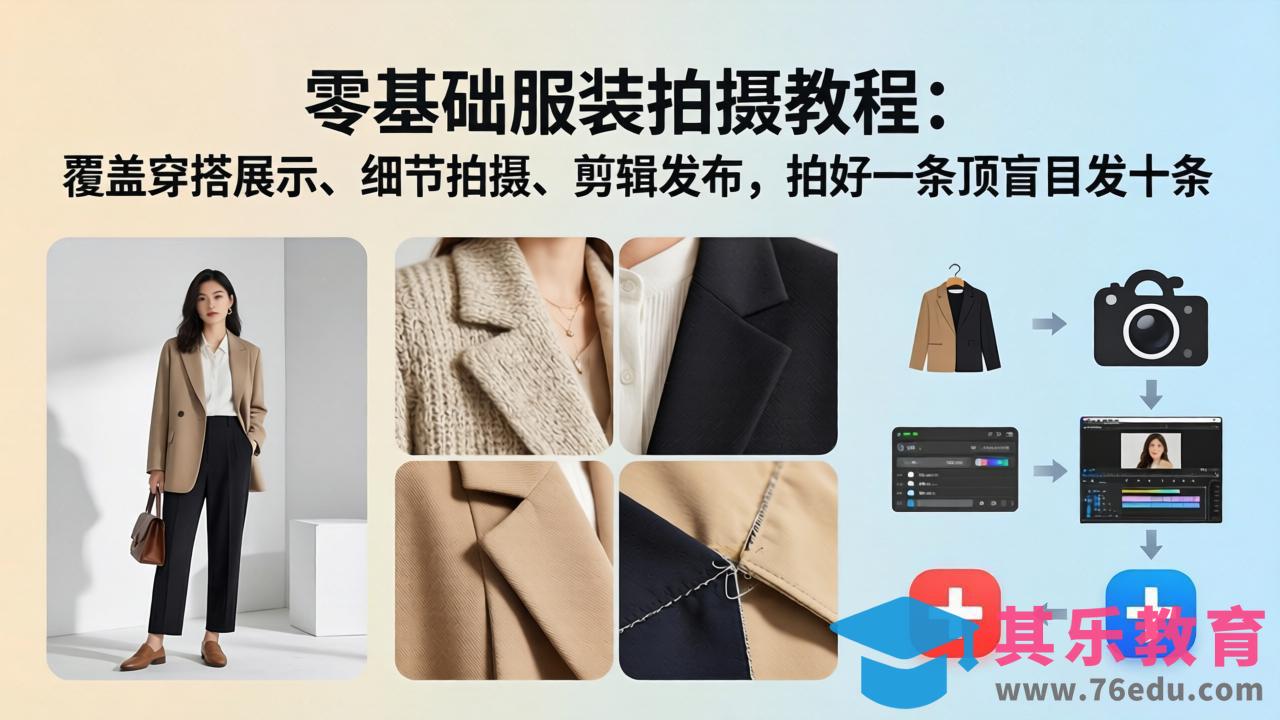 零基础服装拍摄教程:覆盖穿搭展示、细节拍摄、剪辑发布,拍好一条顶盲目发十条-第1张图片-我要自学网 零基础服装拍摄教程:覆盖穿搭展示、细节拍摄、剪辑发布,拍好一条顶盲目发十条-第1张图片-我要自学网