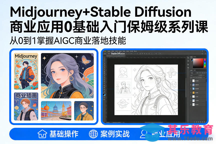AIGC商业应用Midjourney+Stable Diffusion教程,0基础入门保姆级系列课-第1张图片-我要自学网 AIGC商业应用Midjourney+Stable Diffusion教程,0基础入门保姆级系列课-第1张图片-我要自学网