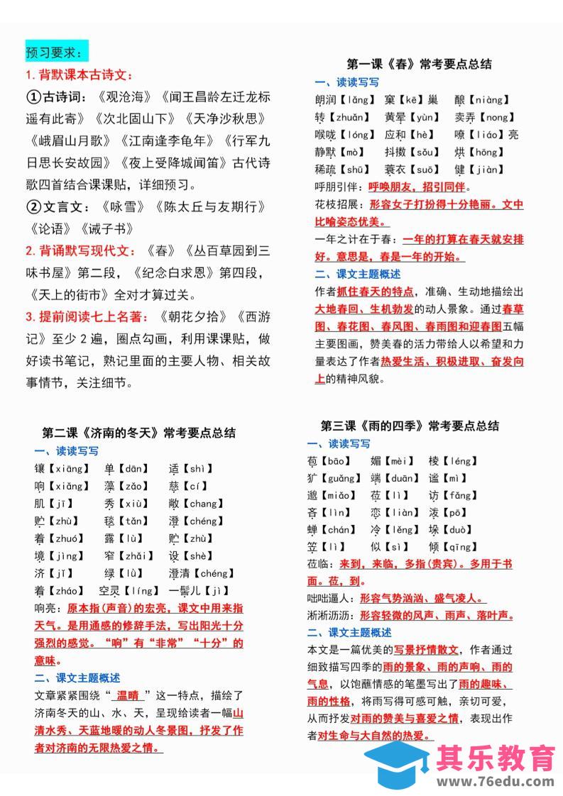 图片[1]-七年级上语文课课贴-985文库