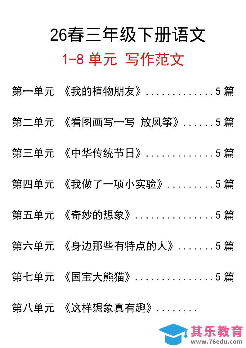 图片[1]-三年级下语文单元写作范文汇总-985文库