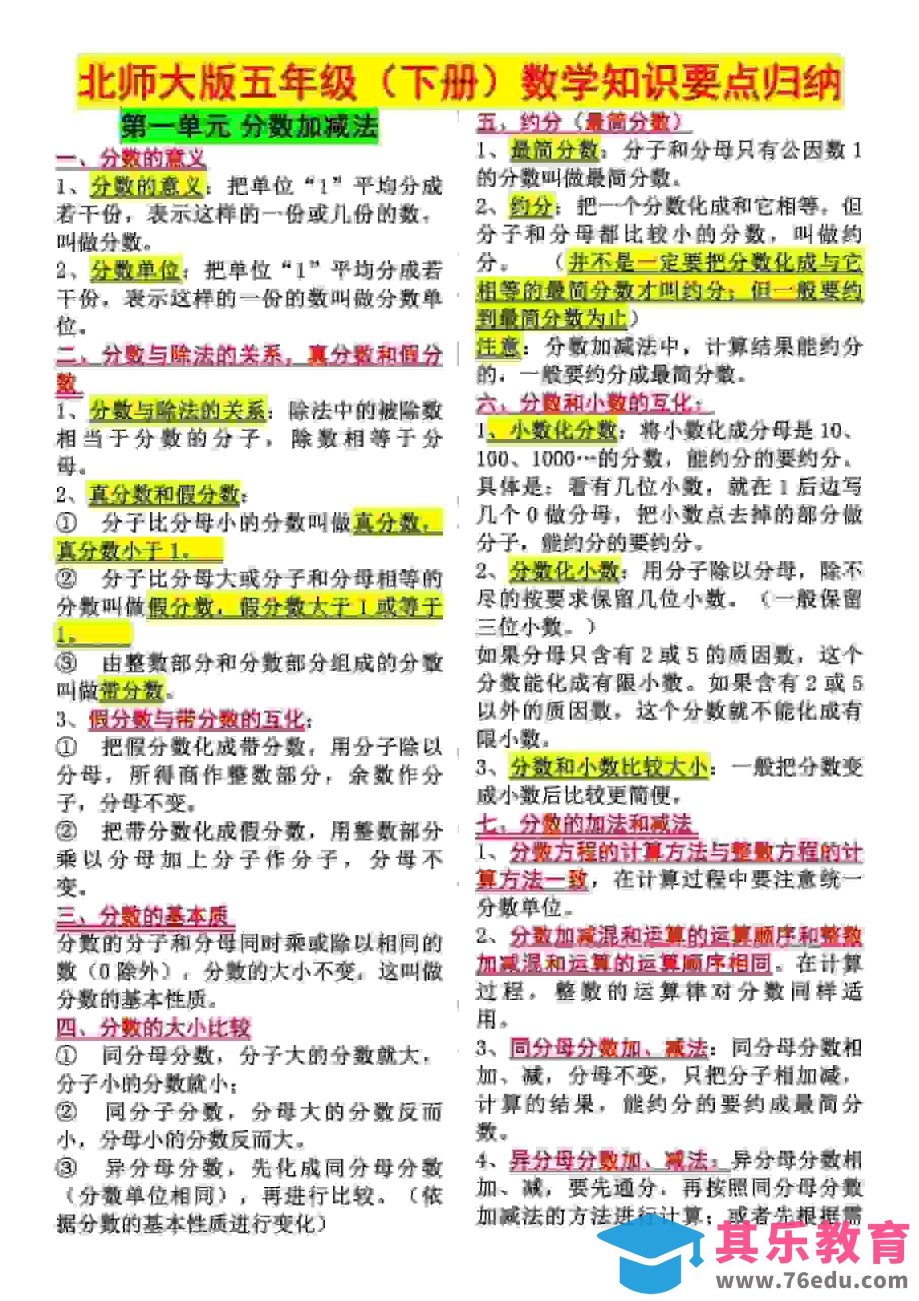 图片[1]-五年级下数学知识点归纳《北师版》-985文库