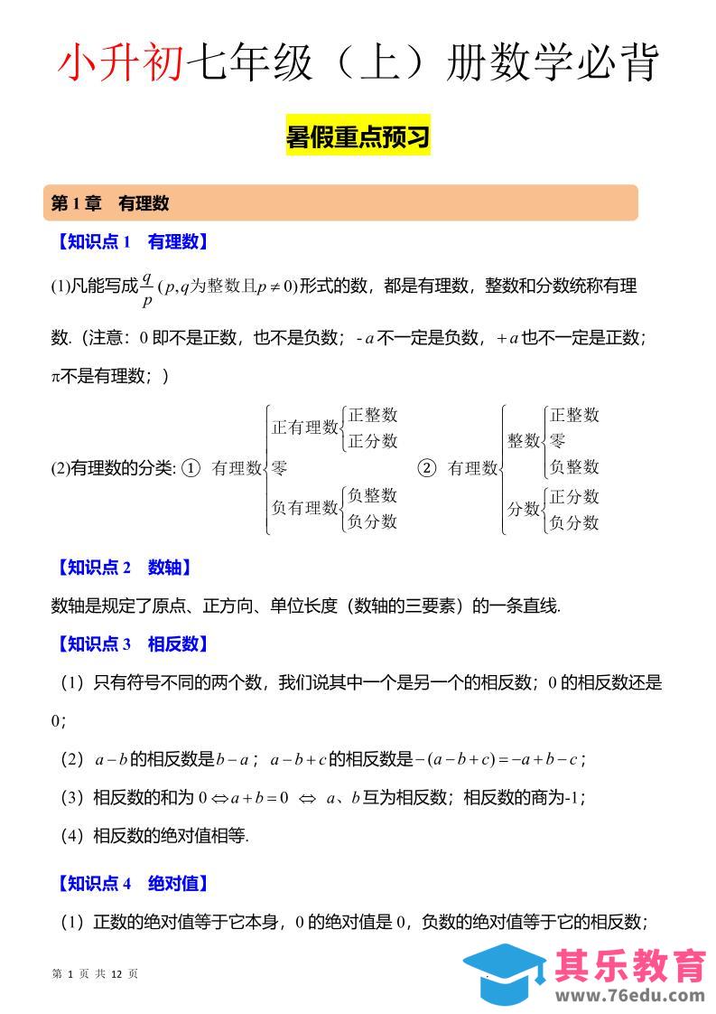 图片[1]-七年级上数学知识点归纳总结-985文库