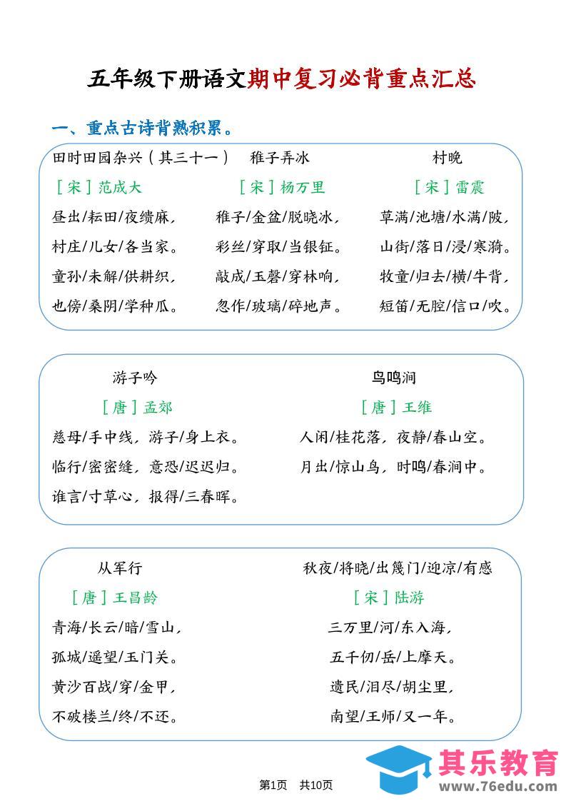 图片[1]-五年级下语文期中复习重点知识点汇总1-985文库