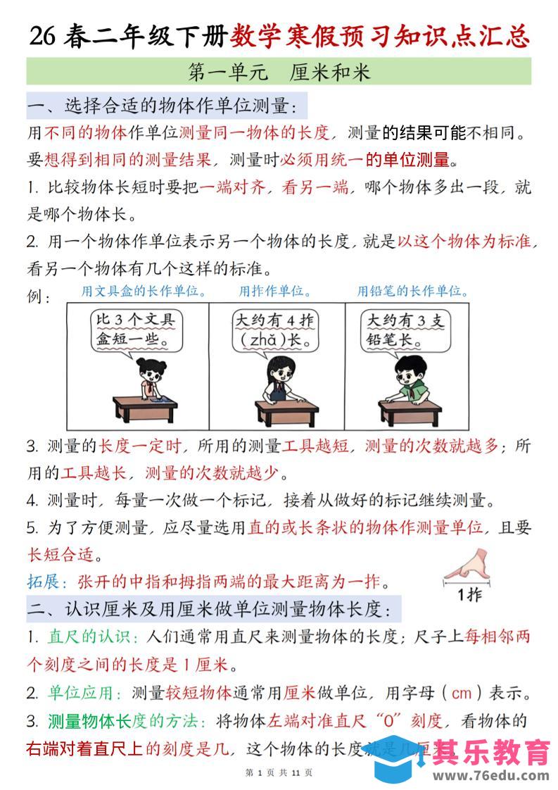 图片[1]-二年级下数学寒假预习知识点清单《苏教版》-985文库