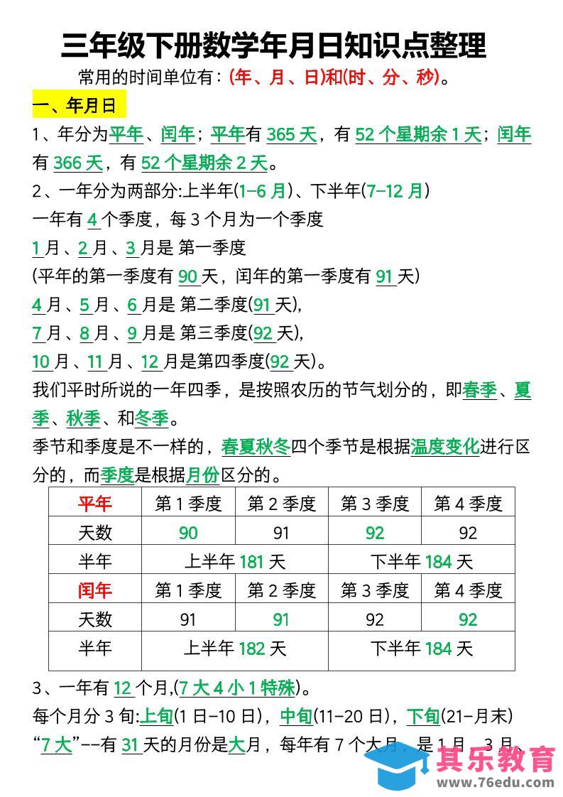 图片[1]-三下数学年月日知识点整理-985文库