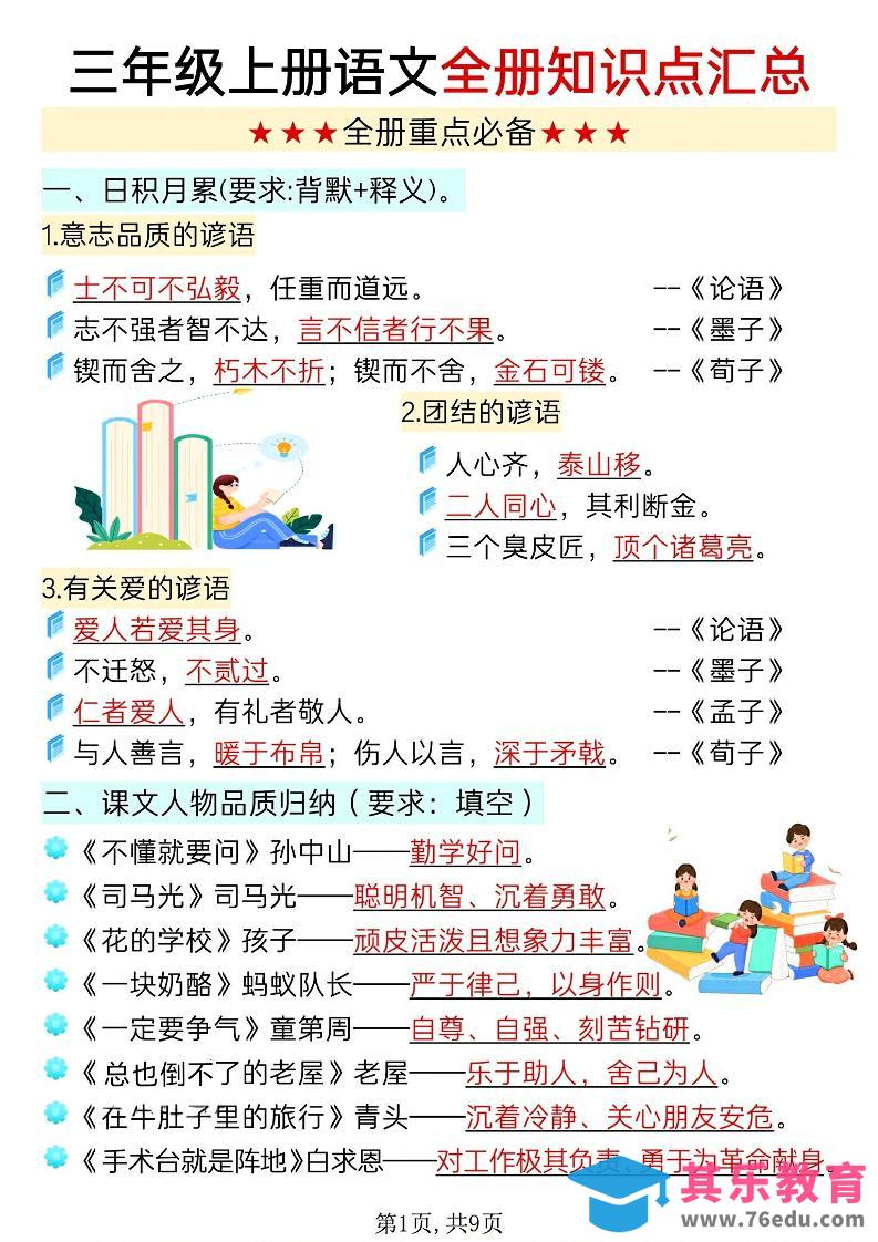 图片[1]-新三上语文全册知识点汇总（9页）-985文库