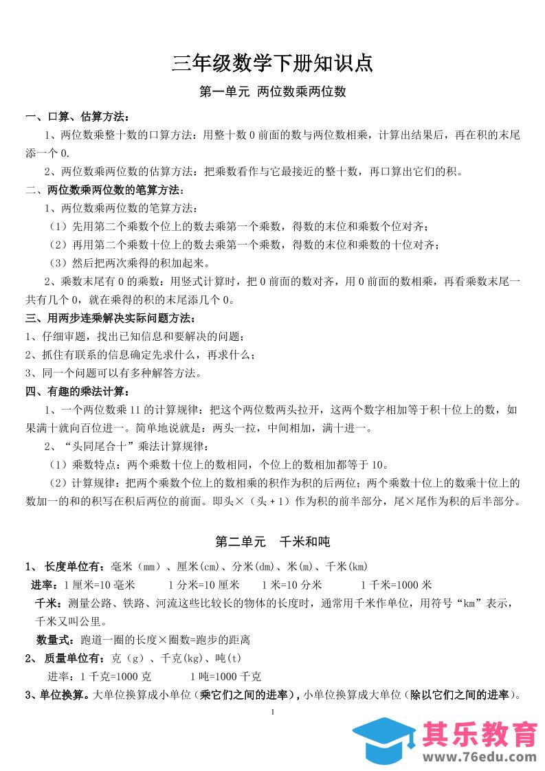 图片[1]-三下苏教版数学汇总重点-985文库