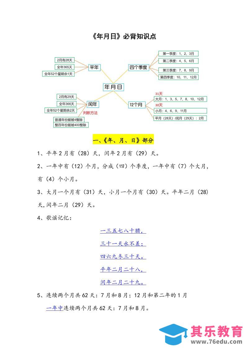图片[1]-三下数学年月日必背知识点整理-985文库