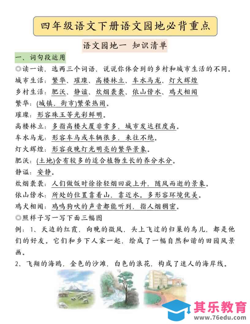 图片[1]-四年级下语文园地必背重点考点总结-985文库