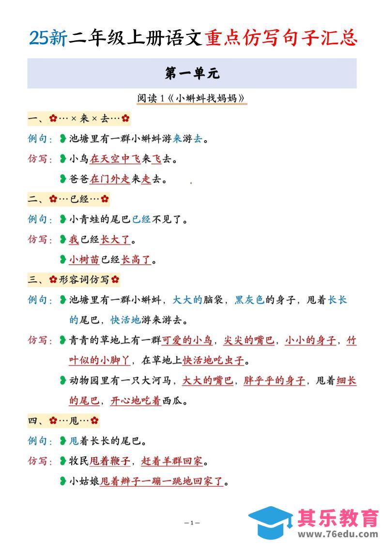 图片[1]-25新二年级上语文重点仿写句子汇总-985文库