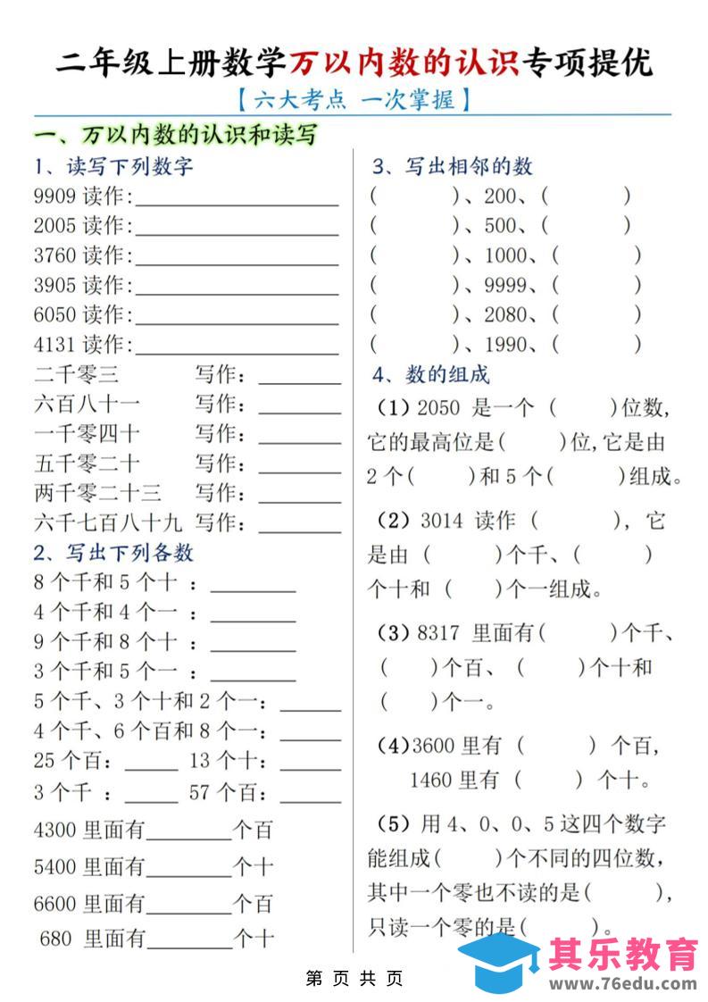 图片[1]-二年级上数学万以内数的认识专项提优-985文库