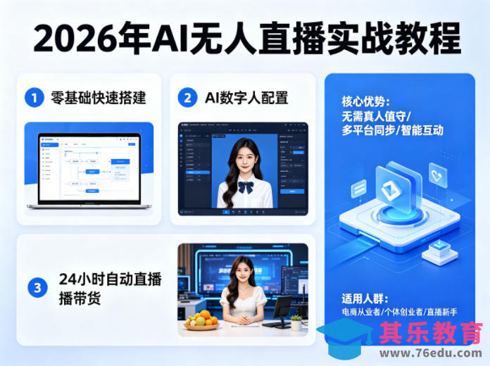 2026年AI无人直播实战教程,零基础也能快速搭建AI数字人无人直播间,实现24小时自动直播带货-第1张图片-我要自学网 2026年AI无人直播实战教程,零基础也能快速搭建AI数字人无人直播间,实现24小时自动直播带货-第1张图片-我要自学网