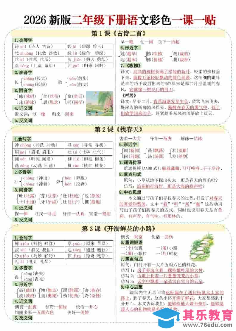 图片[1]-二年级下语文【彩色重点一课一贴】-985文库