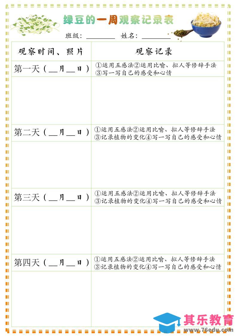 图片[1]-四上语文习作三：绿豆的一周观察日记1《写观察日记》9页-985文库