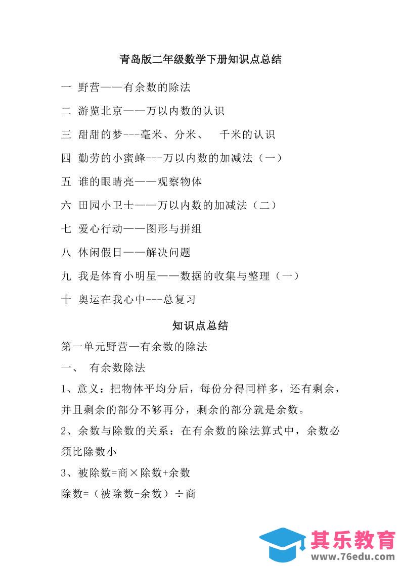 图片[1]-二下青岛版数学知识点总结-985文库