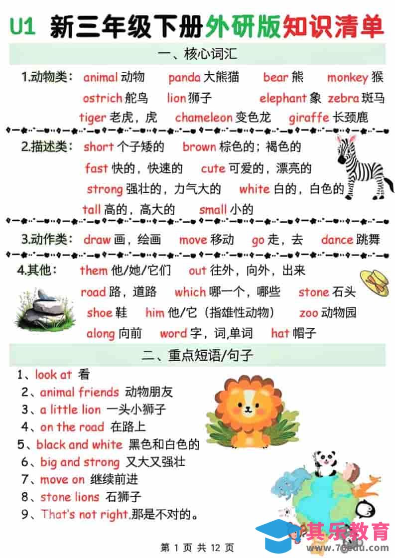 图片[1]-三年级下英语Unit1-6知识清单《外研版（三起）》-985文库