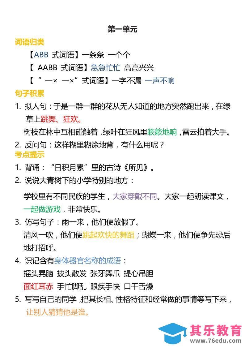 图片[1]-三上语文-词语归类积累课文佳句汇总-985文库