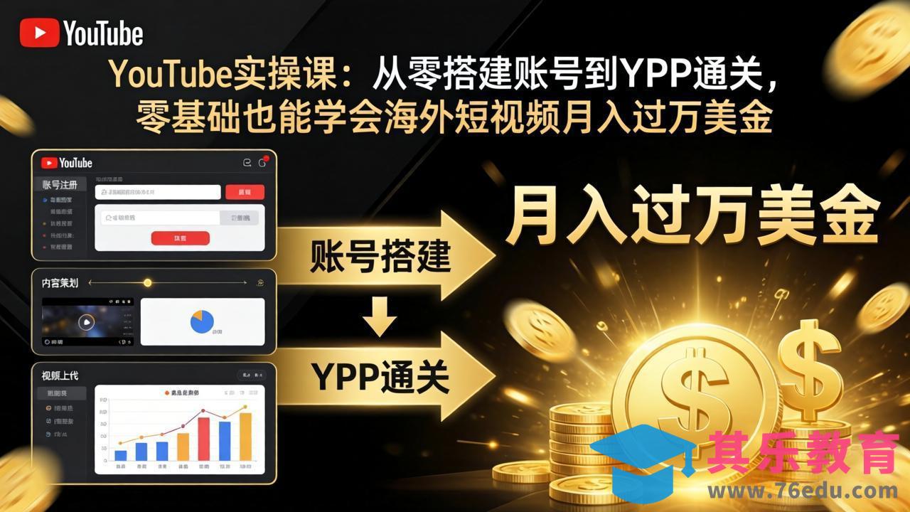 YouTube实操课：从零搭建账号到YPP通关，零基础也能学会海外短视频月入过万美金-第1张图片-我要自学网
