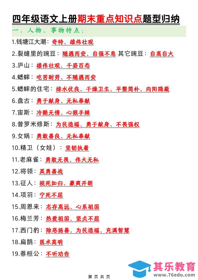 图片[1]-四年级上语文期末重点知识点题型归纳-985文库