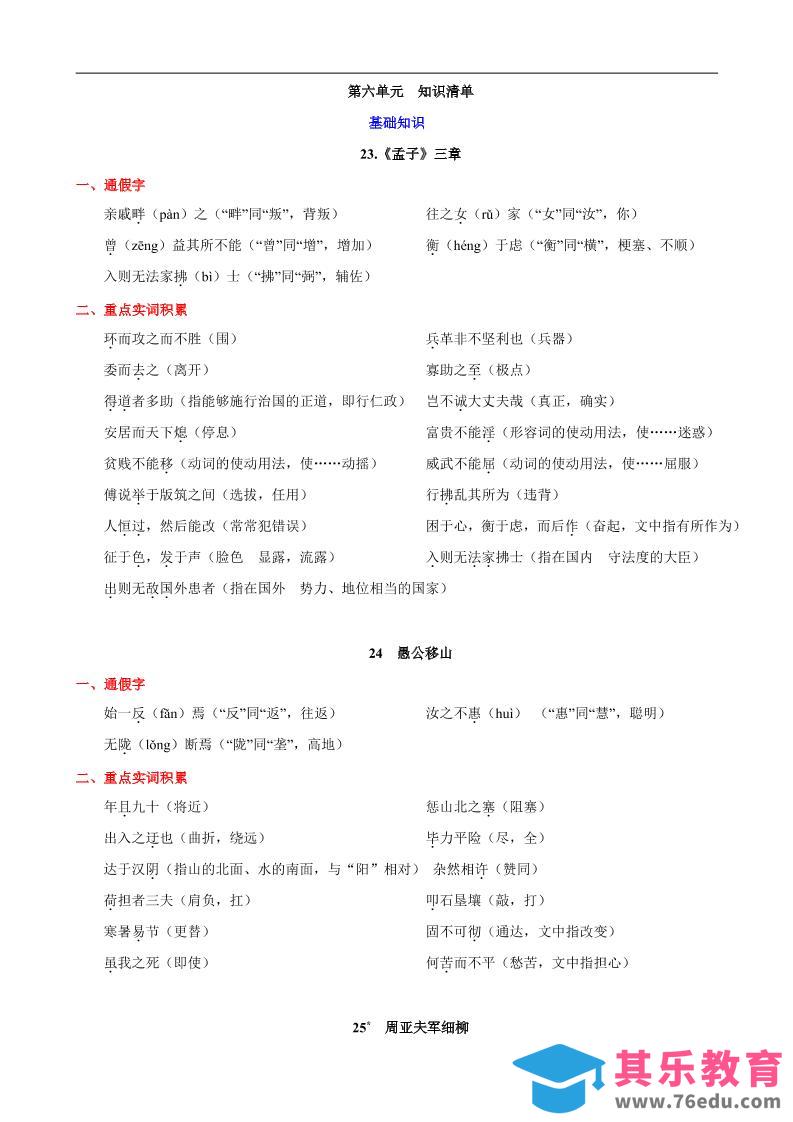 图片[1]-八年级上语文第六单元知识清单-985文库