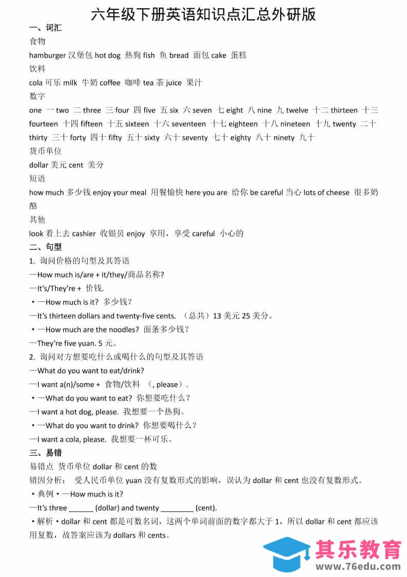 六年级下英语知识点汇总《外研版》-高考之家