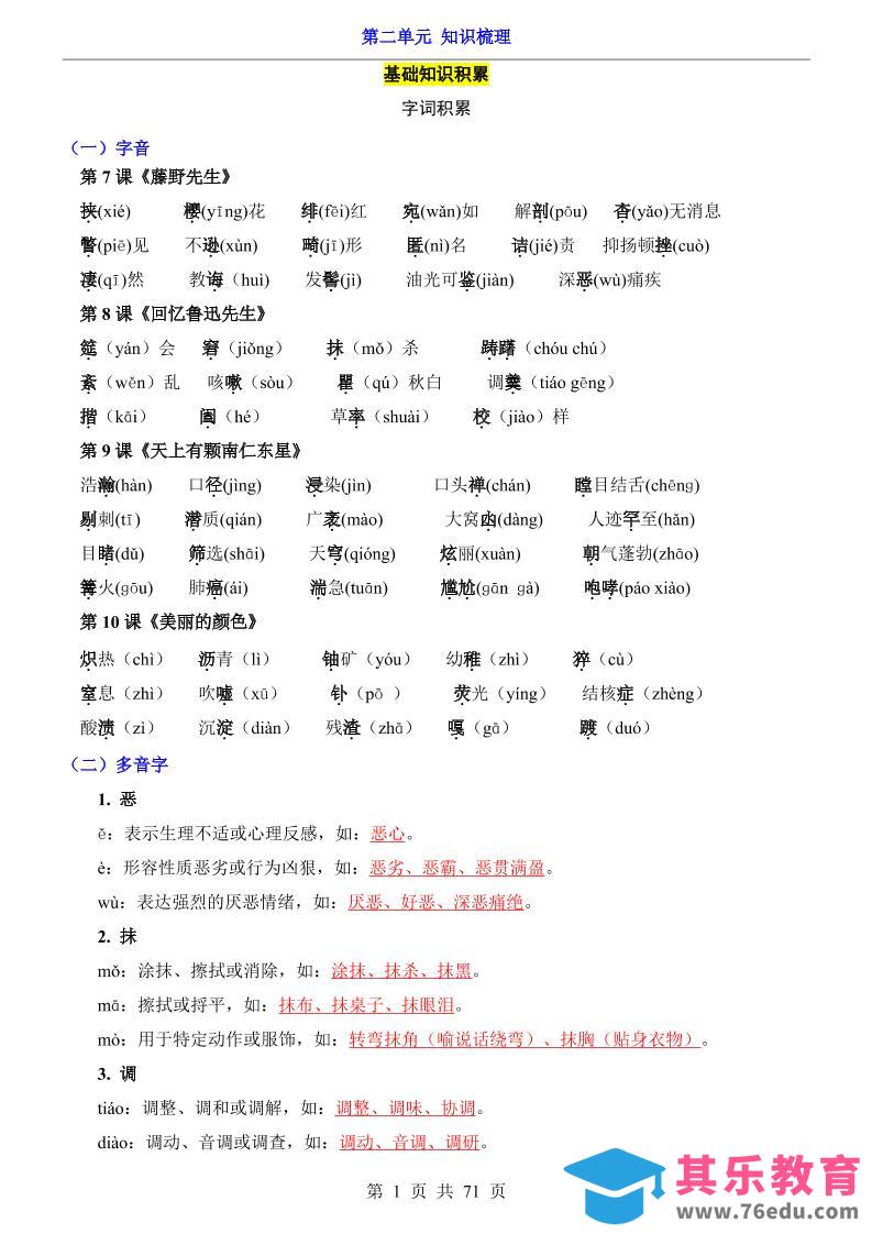 图片[1]-八年级上语文第2单元（知识梳理）-知识点-985文库