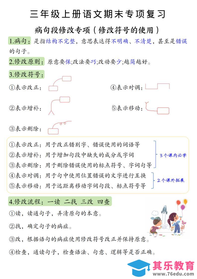 图片[1]-三上语文必考重点病句段修改符号方法及练习-985文库