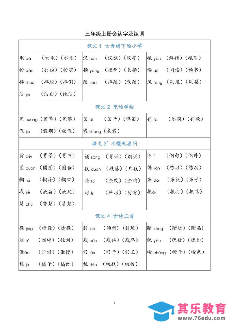图片[1]-三上语文-识字表注音组词-985文库