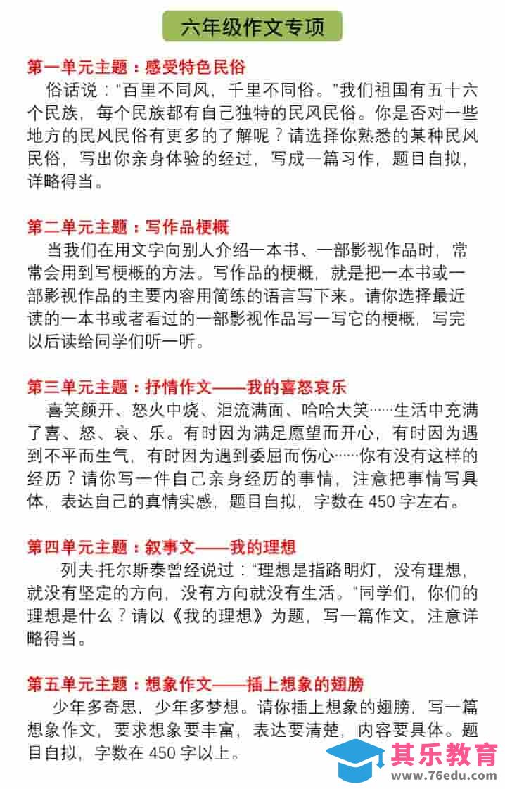 六年级下语文单元习作指导+精选范文-高考之家